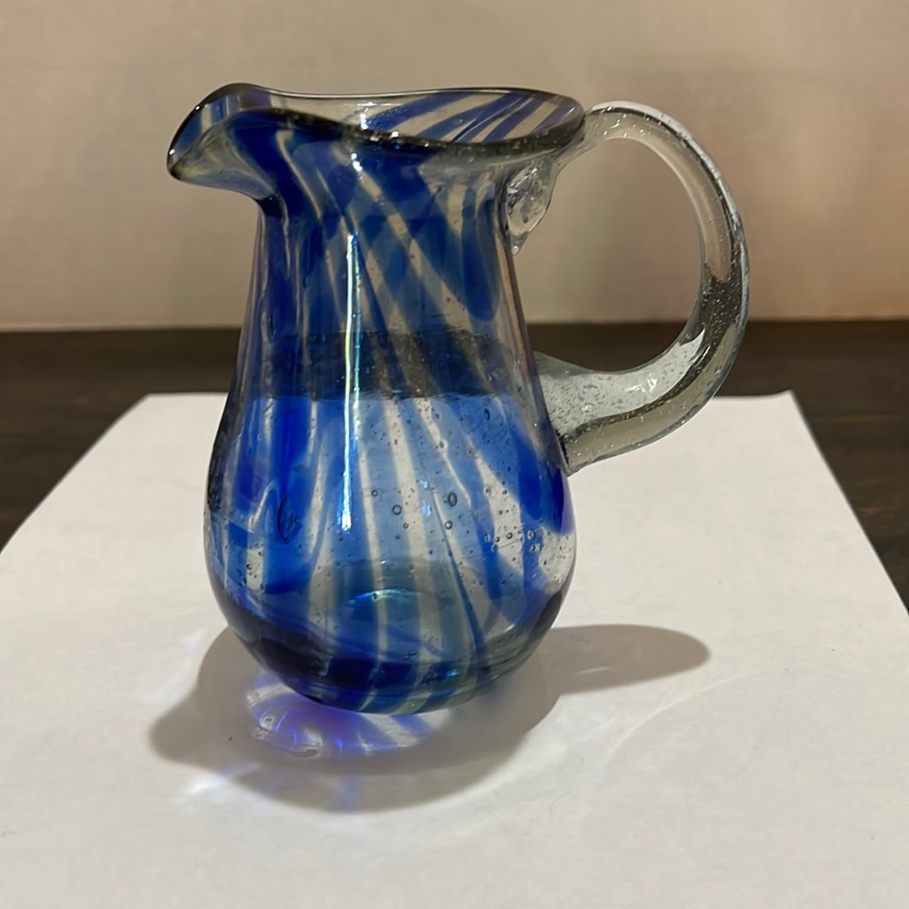 Mexican Hand Blown Glass Small Pitcher